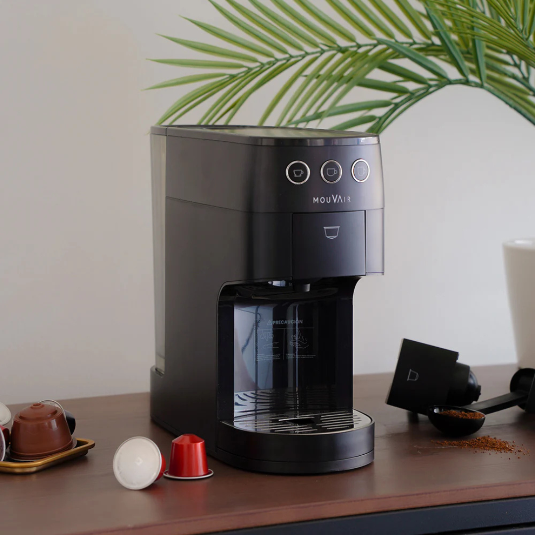 Cafetera Mouvair 3 en 1: Molido, cápsulas tipo Nespresso y cápsulas Dolce Gusto