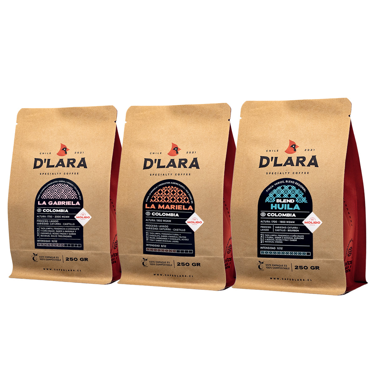 Pack D'Lara - 3 bolsas de 1KG Café de Especialidad Colombia en Grano o Molido