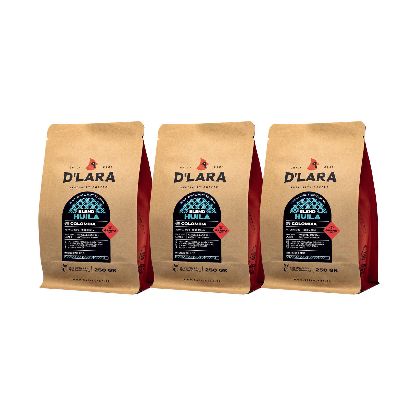 Pack 3 bolsas 250g Café de Especialidad Blend Huila Colombia en grano entero o molido