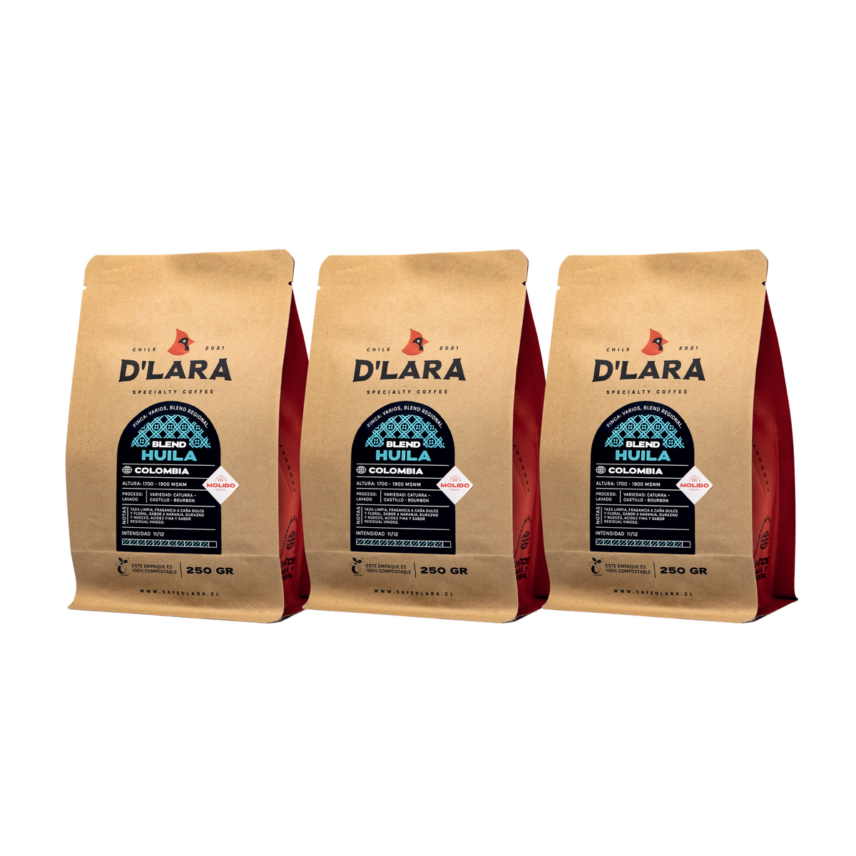 Pack 3 bolsas 250g Café de Especialidad Blend Huila Colombia en grano entero o molido