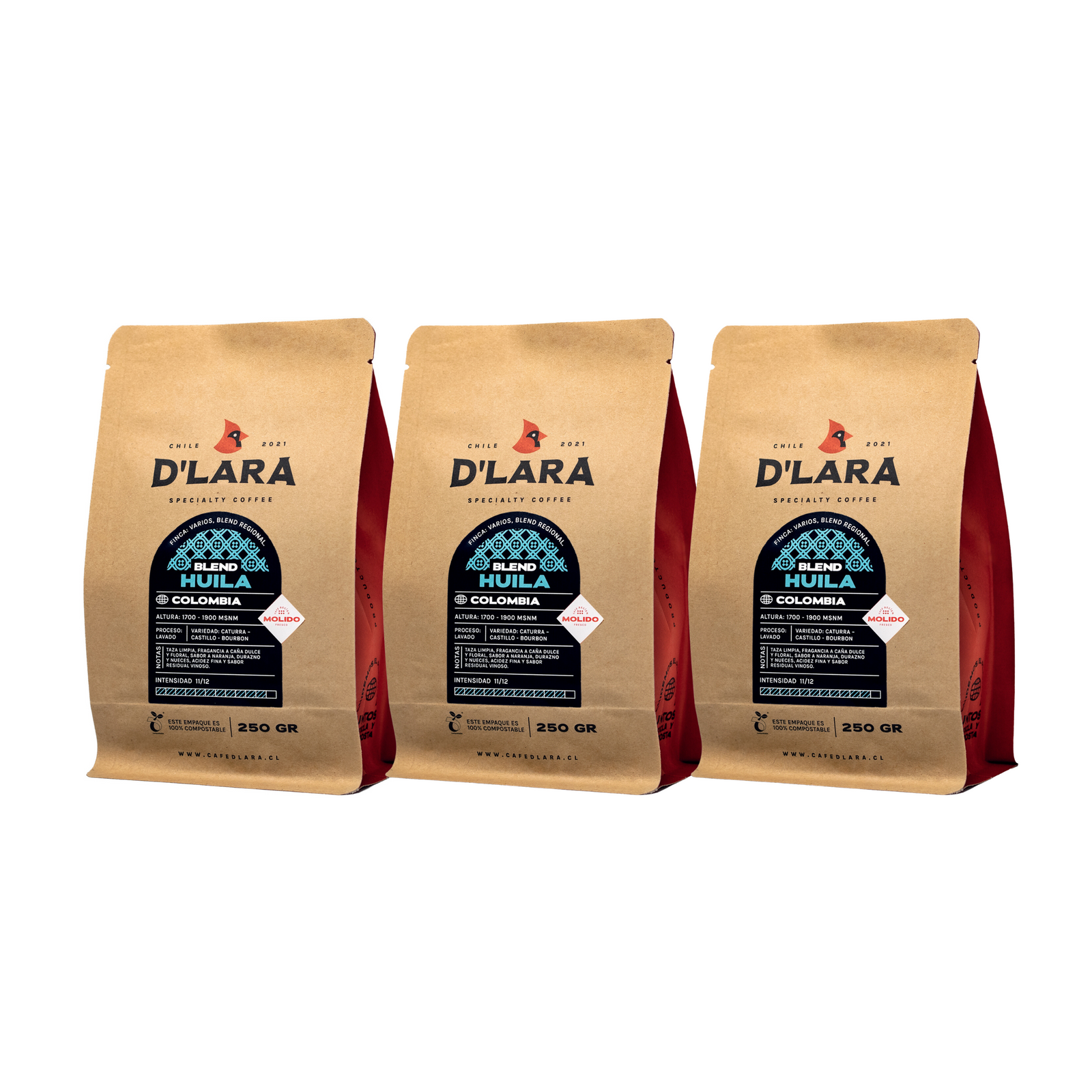 Pack 3 bolsas 250g Café de Especialidad Blend Huila Colombia en grano entero o molido