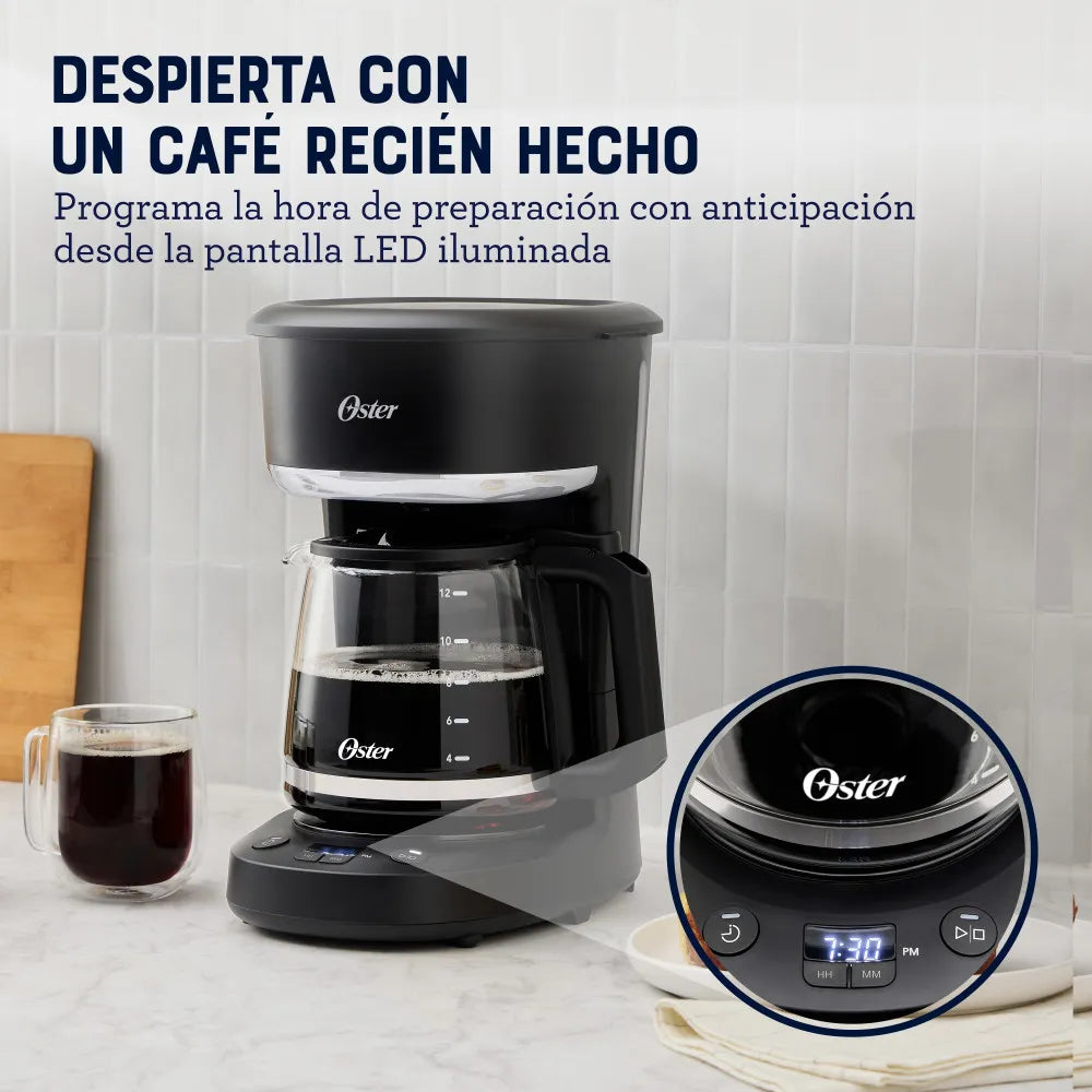 Cafetera Oster 12 Tazas Programable con Filtro Reutilizable BVSTDCP121B