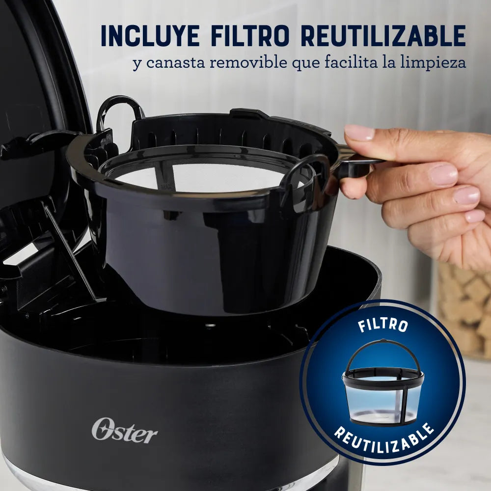Cafetera Oster 12 Tazas Programable con Filtro Reutilizable BVSTDCP121B