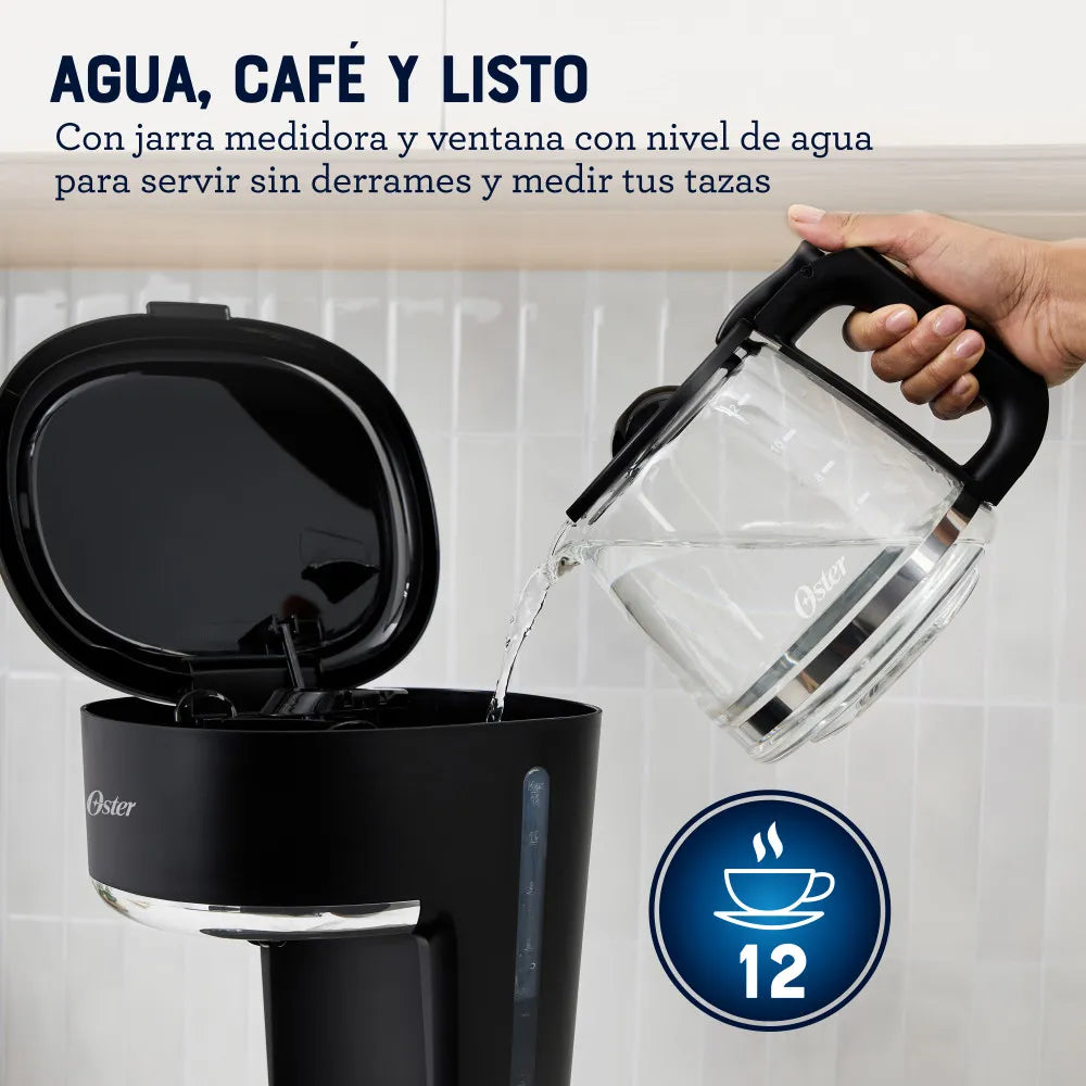 Cafetera Oster 12 Tazas Programable con Filtro Reutilizable BVSTDCP121B