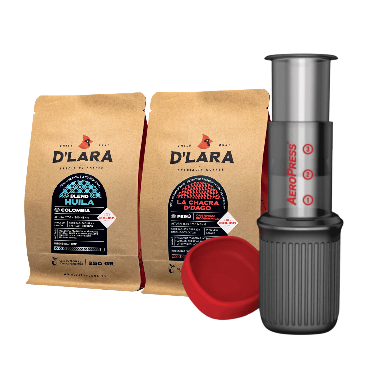 Pack Aeropress Go + 2 Bolsas 250g Café de Especialidad en Grano o Molido