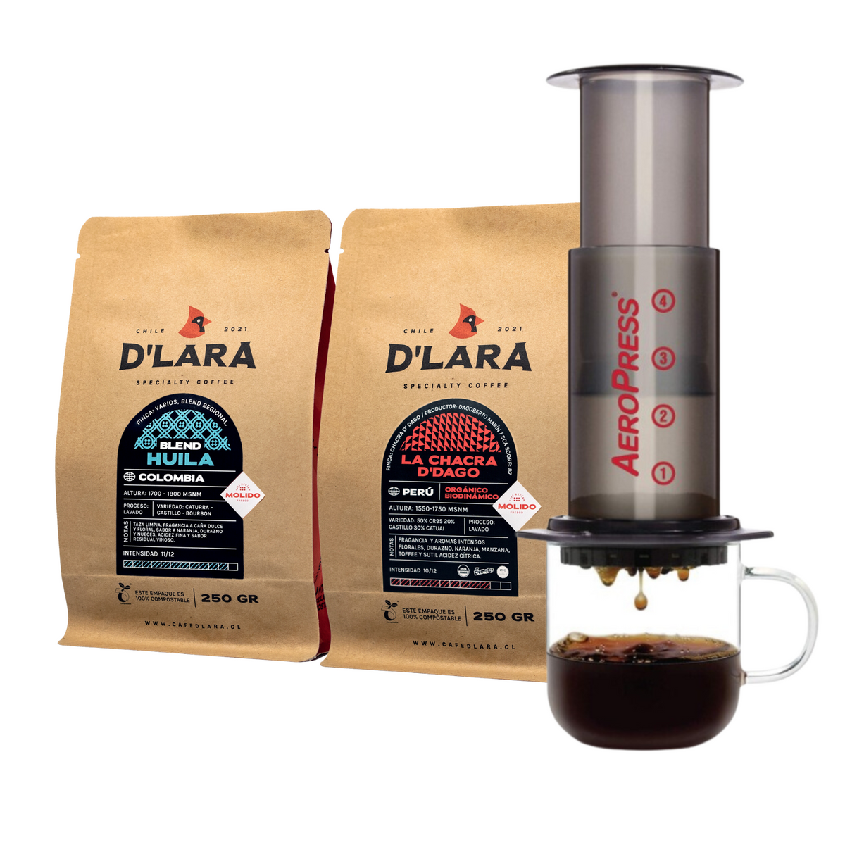 Pack Aeropress + 2 Bolsas 250g Café de Especialidad en Grano o Molido