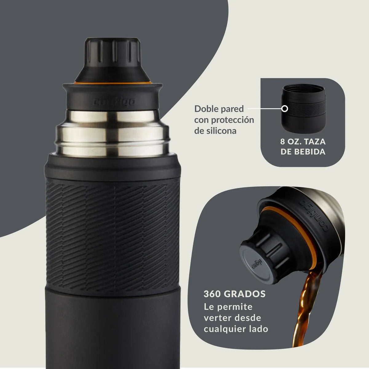 Termo al vacío Contigo® de acero inoxidable Thermalock 739 ml, negro, a prueba de fugas