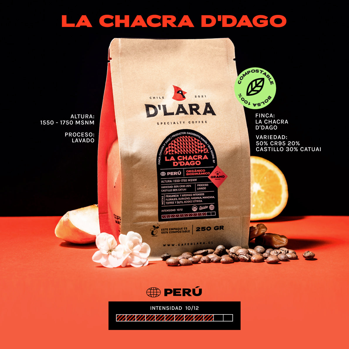 250G Café de Especialidad Chacra D'Dago, Perú en Grano o Molido