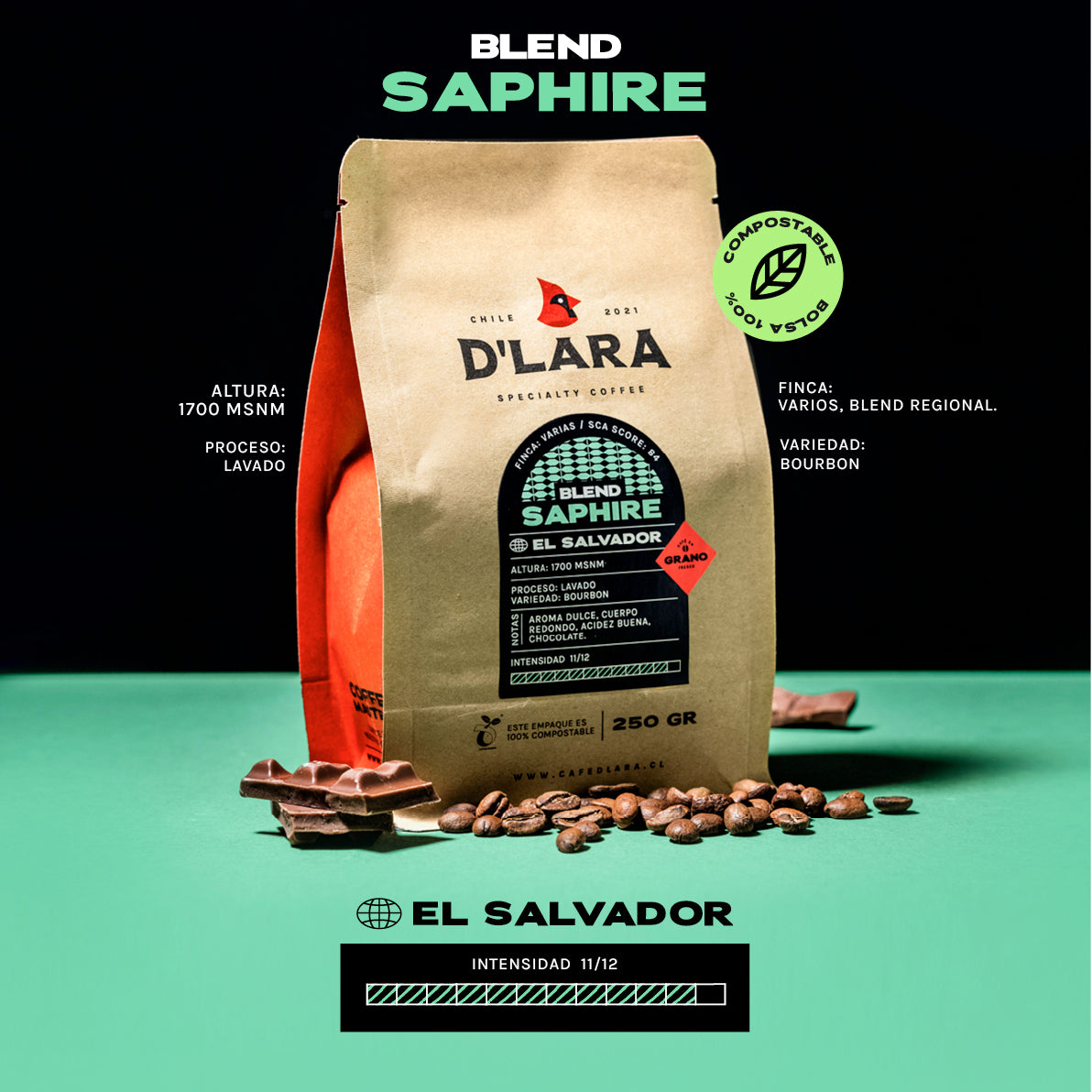 250G Café de Especialidad Blend Saphire, El Salvador en Grano o Molido